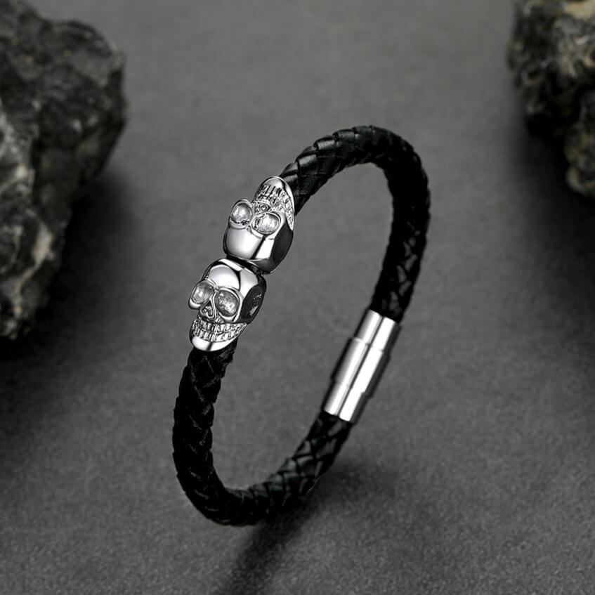 FaithHeart Braided Leather Bracelet With Skull for Men FaithHeart