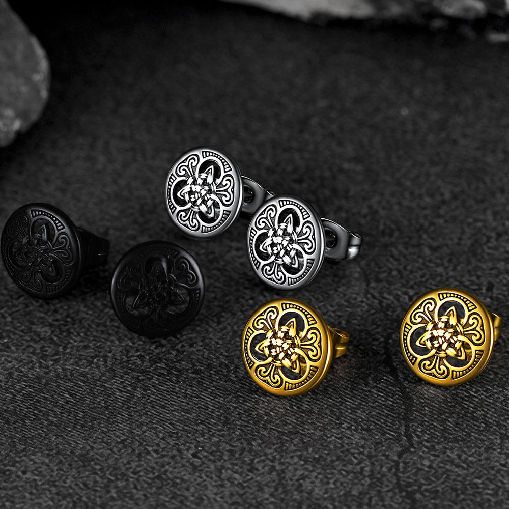 FaithHeart Round Irish Celtic Knot Stud Earrings For Men FaithHeart