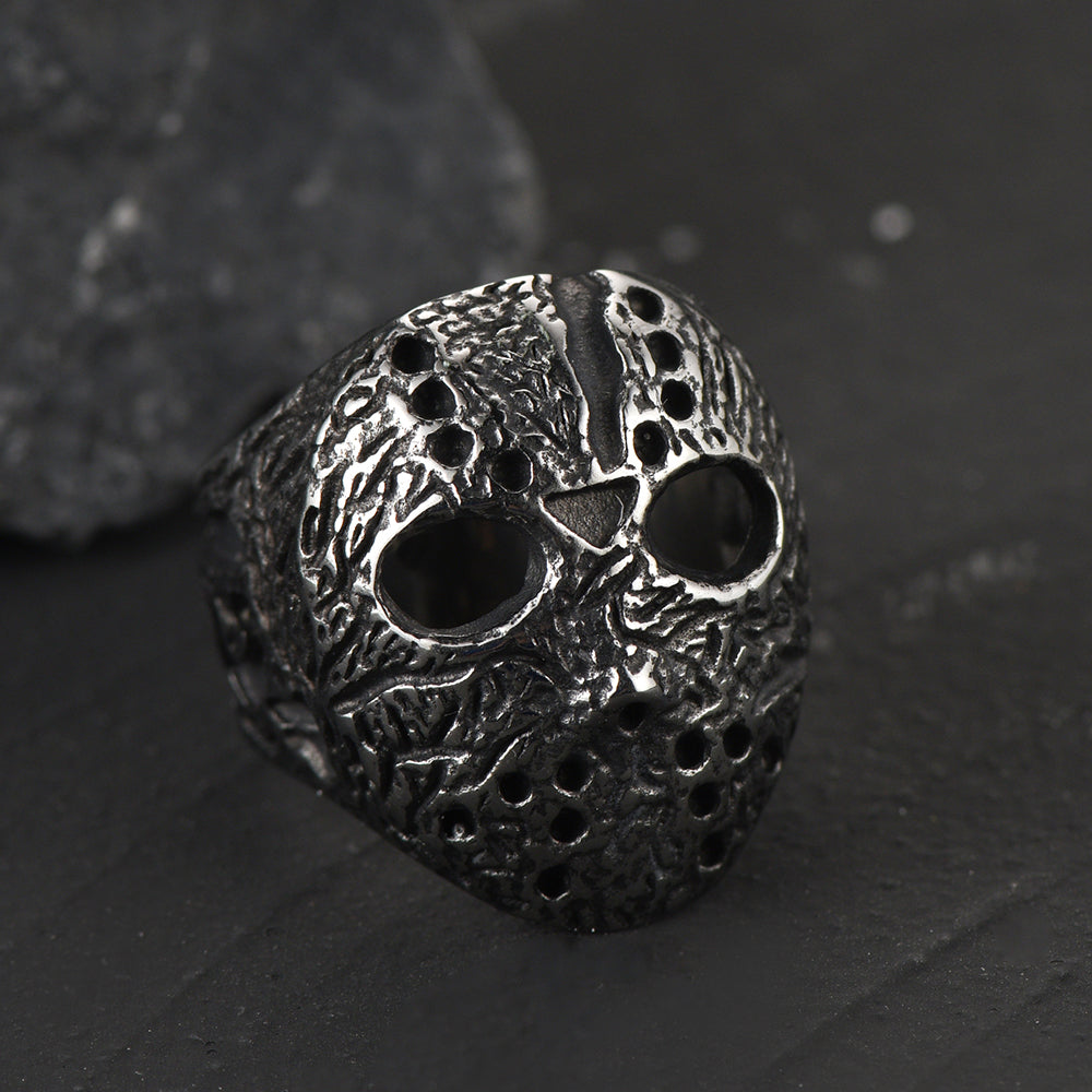 FaithHeart Punk Stainless Steel Jason Voorhees Mask Ring for Men FaithHeart
