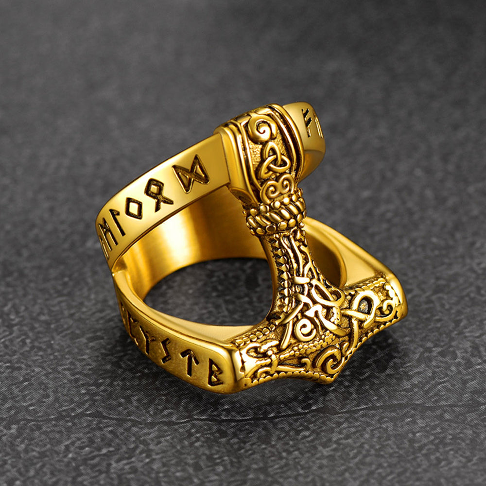 FaithHeart Viking Mjolnir Thor's Hammer Ring with Rune for Men FaithHeart