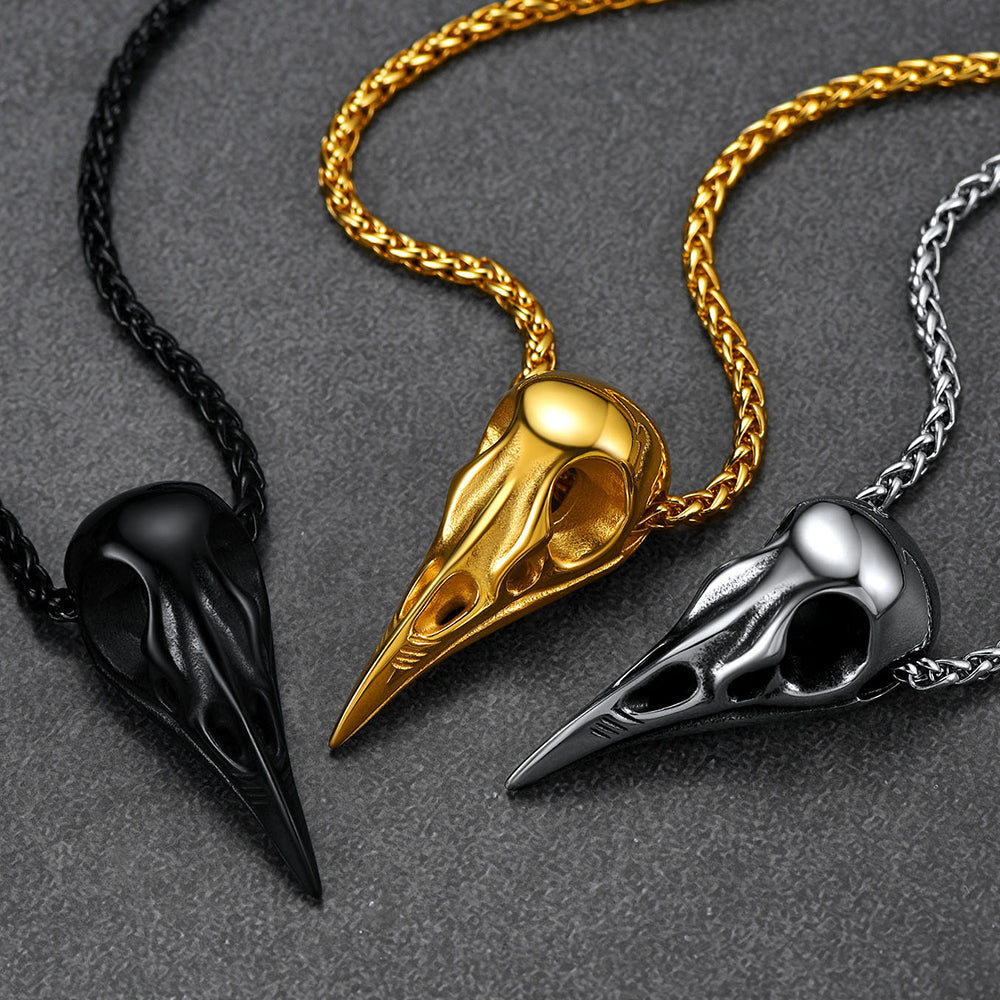 FaithHeart Viking Odin Raven Skull Necklace For Men FaithHeart