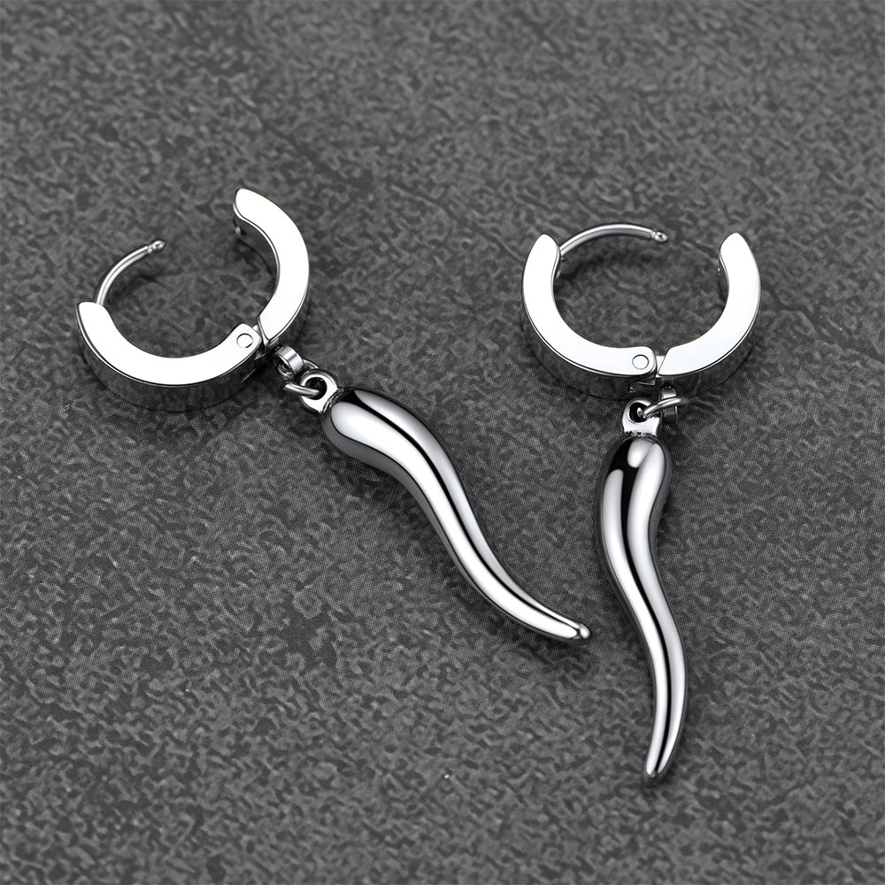 FaithHeart Cornicello Italian Horn Earrings Drop Hoop Earrings for Men FaithHeart