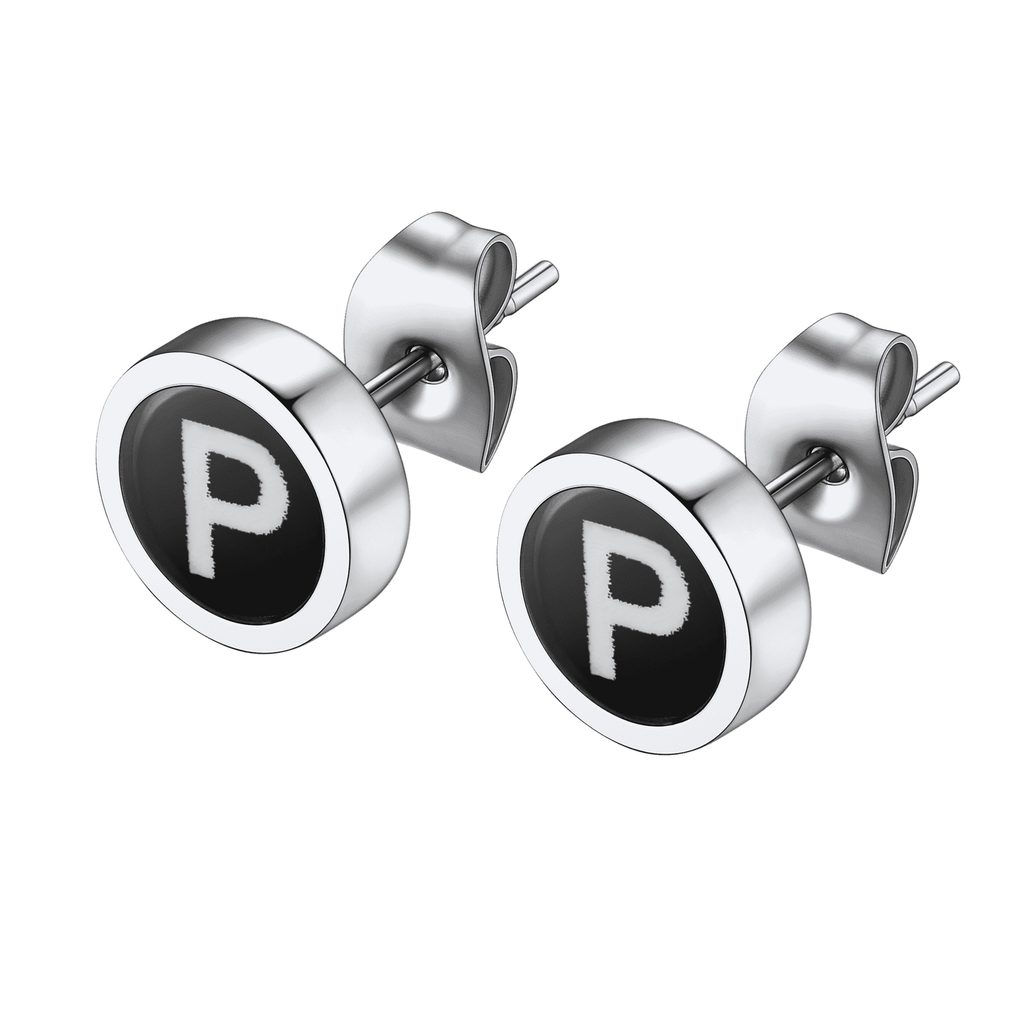 FaithHeart Black Enamel Initial Stud Earrings For Men FaithHeart