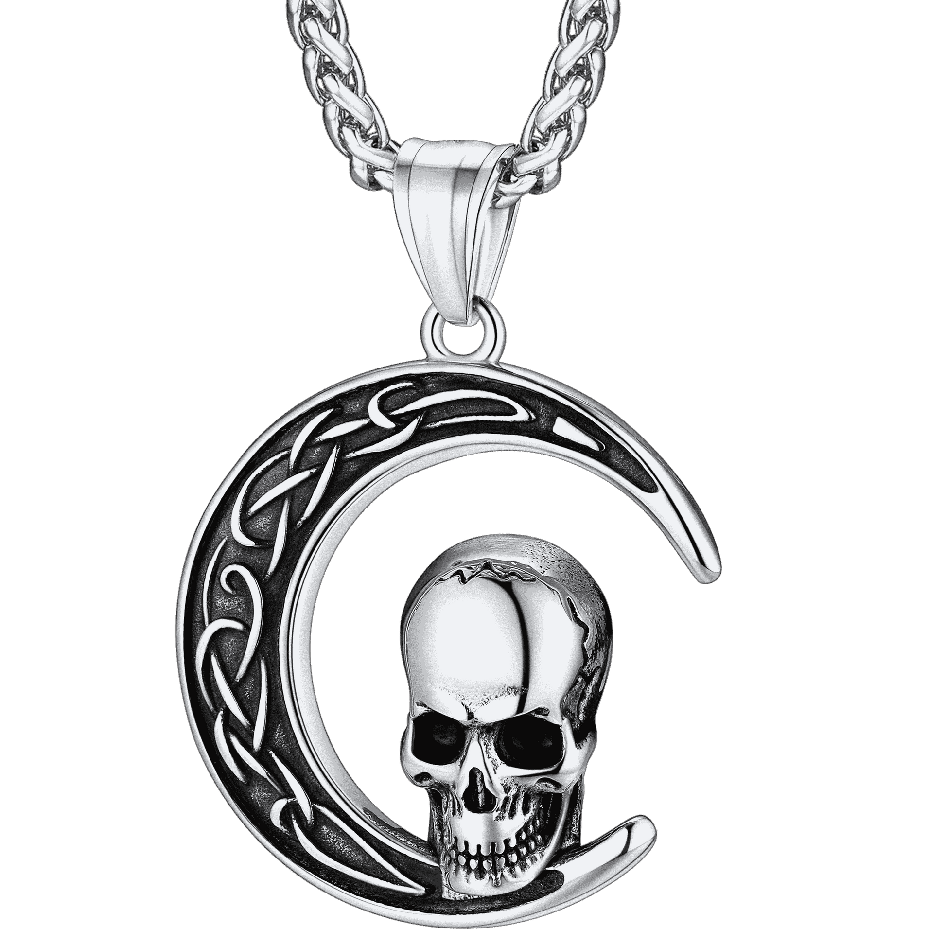 FaithHeart Celtic Crescent Moon Skull Necklace For Men FaithHeart