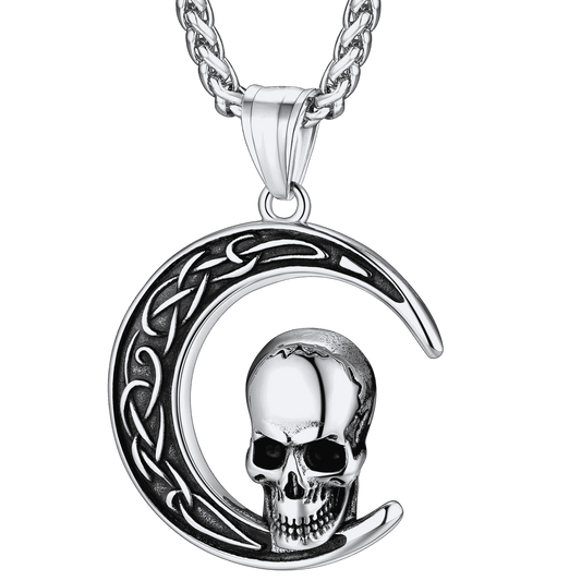 FaithHeart Celtic Crescent Moon Skull Necklace For Men FaithHeartimg