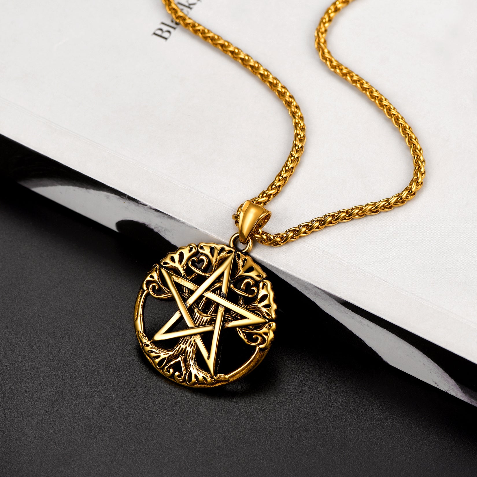 FaithHeart Pentagram Tree of Life Necklace Wicca Pendant for Men FaithHeart