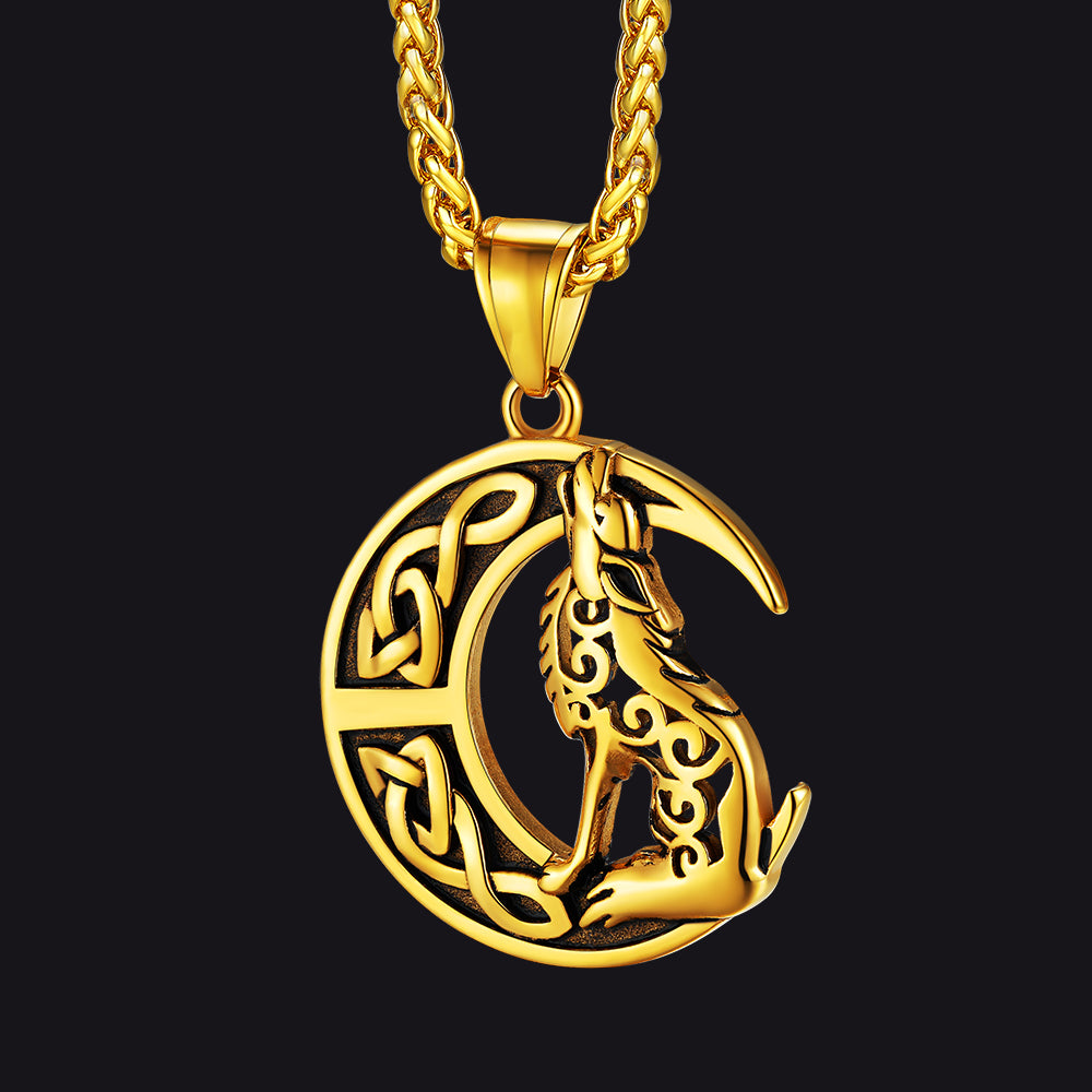 FaithHeart Viking Celtic Moon Wolf Necklace Pendant For Men FaithHeart