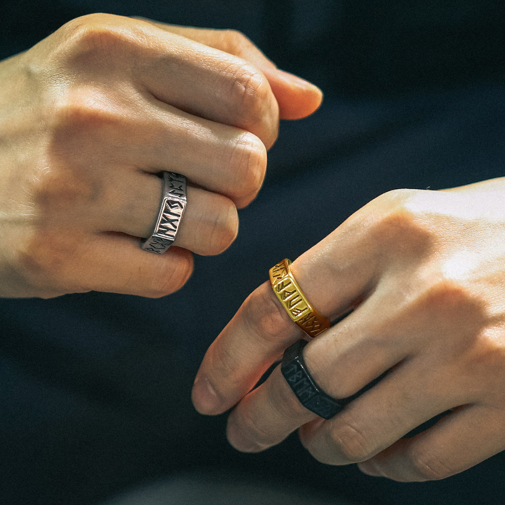 FaithHeart Viking Hexagon Runes Ring For Men FaithHeart