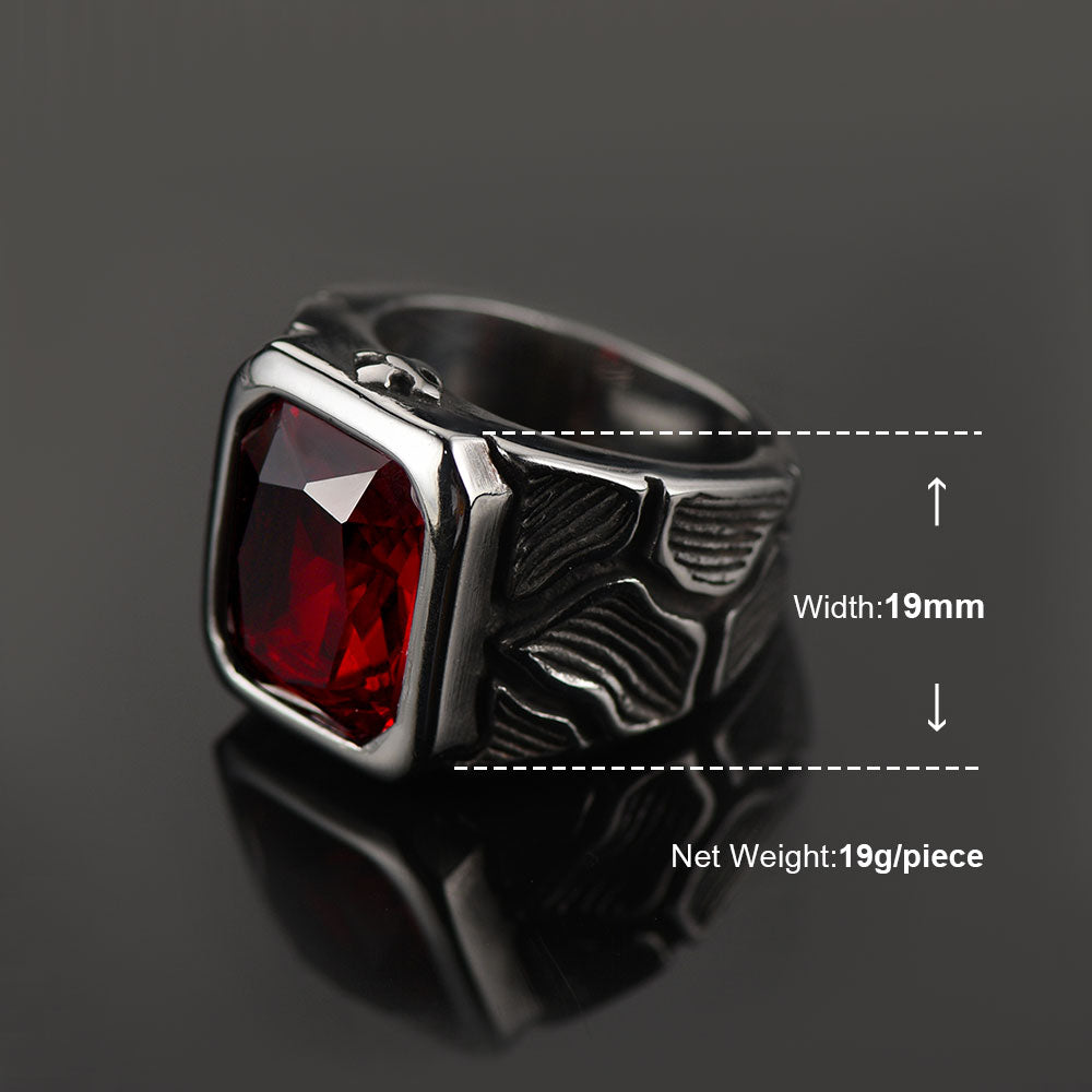 FaithHeart Vintage Lava Ruby Ring Stainless Steel Ring for Men FaithHeart