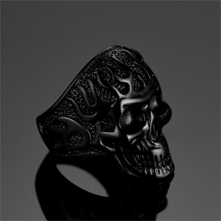 FaithHeart Gothic Fire Flaming Skull Ring For Men FaithHeart