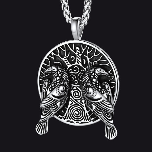 FaithHeart Viking Huginn And Muninn Ravens Coin Necklace For Men FaithHeartimg