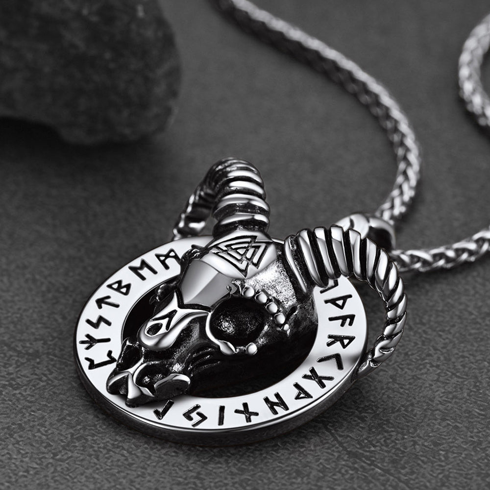 FaithHeart Viking Baphomet Satan Goat Pendant Necklace With Runes for Men FaithHeart