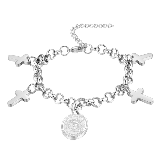 FaithHeart Patron St. Michael Charm Bracelet With Cross for Men FaithHeart