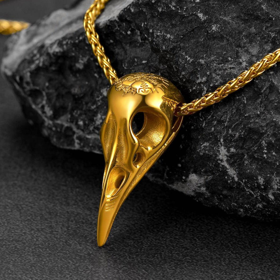 FaithHeart Viking Raven Skull Necklace With Compass for Men FaithHeart