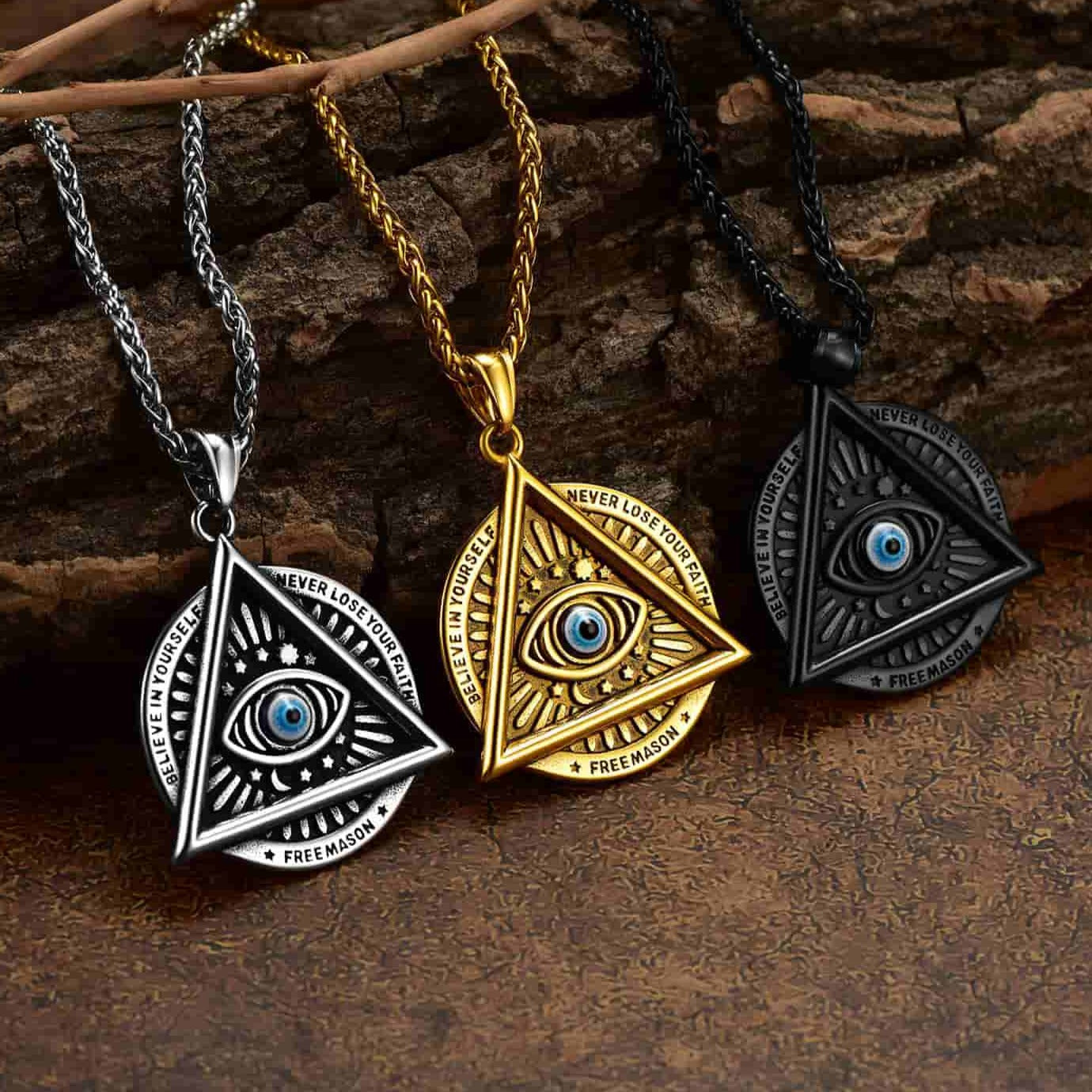 FaithHeart Masonic Triangle All Seeing Eye Necklace For Men FaithHeart
