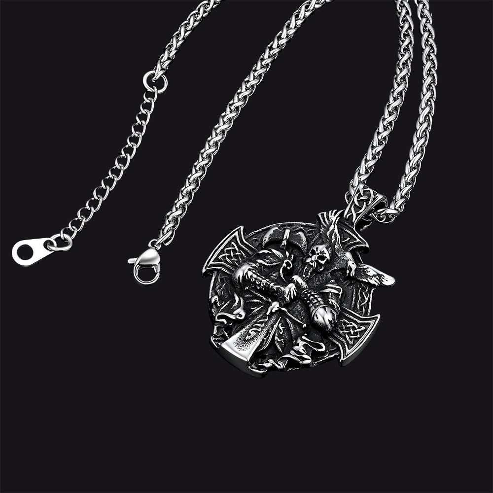 FaithHeart Norse Viking Odin Cross Pendant Necklace for Men FaithHeart