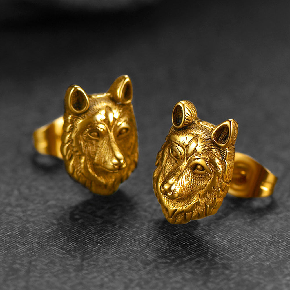 FaithHeart Norse Viking Wolf Stud Earrings For Men FaithHeart