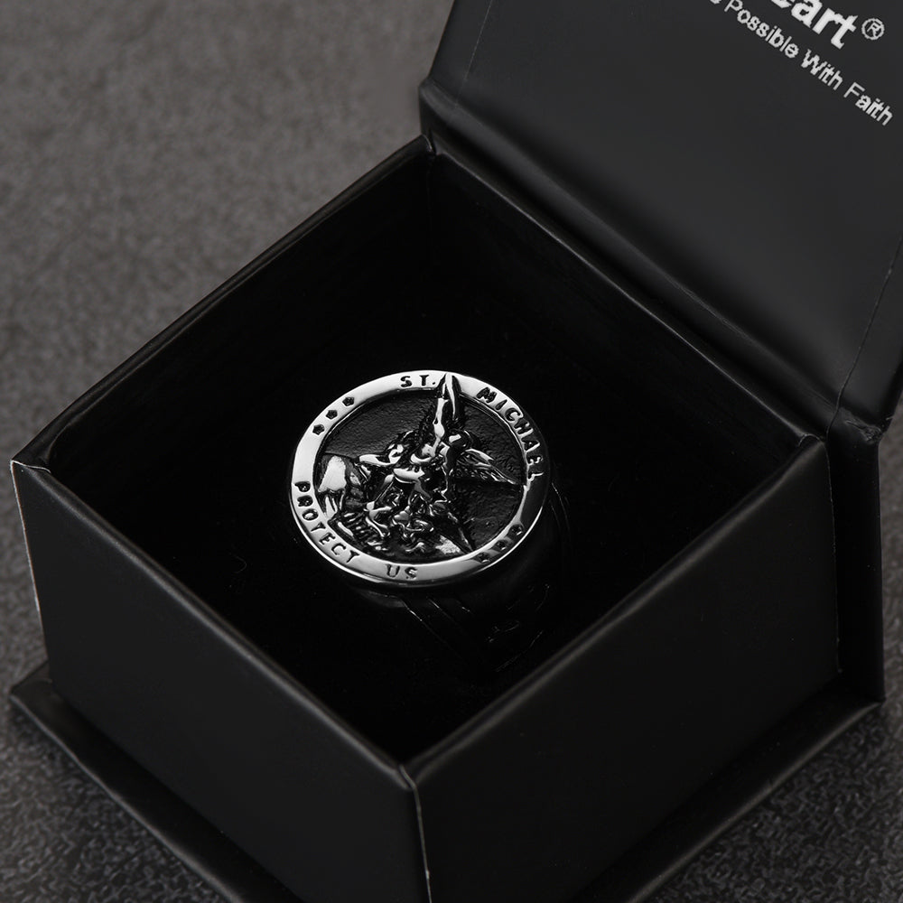 FaithHeart Archangel Saint Michael Stainless Steel Ring for Men FaithHeart