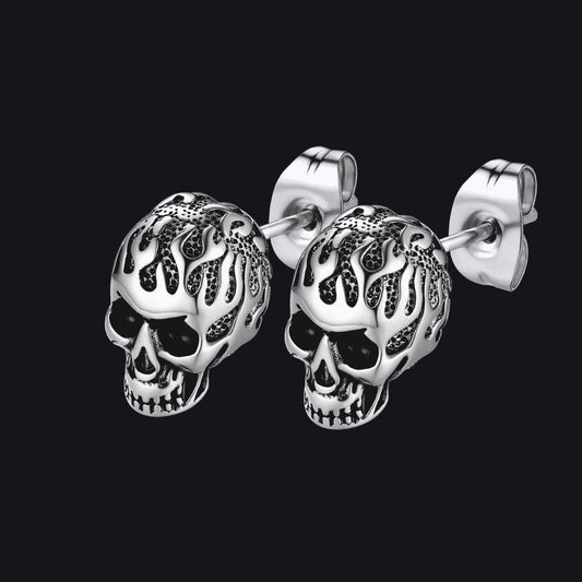 FaithHeart Gothic Flaming Skull Stud Earrings For Men FaithHeartimg