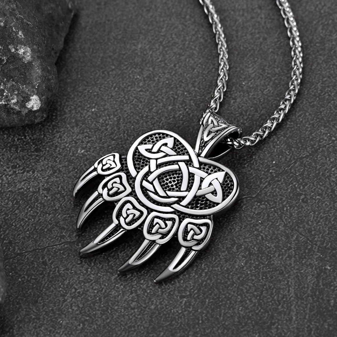 FaithHeart Viking Bear Paw Necklace with Celtic Knot For Men FaithHeart