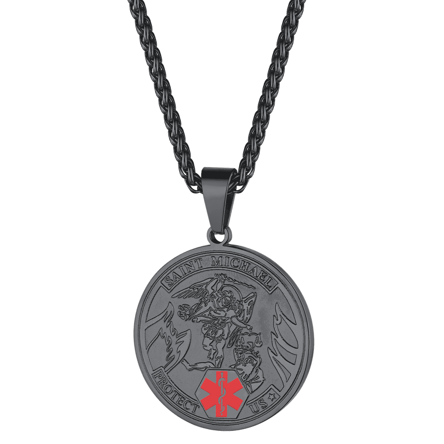 FaithHeart Custom Saint Michael Medical Alert ID Pendant Necklace Military FaithHeart