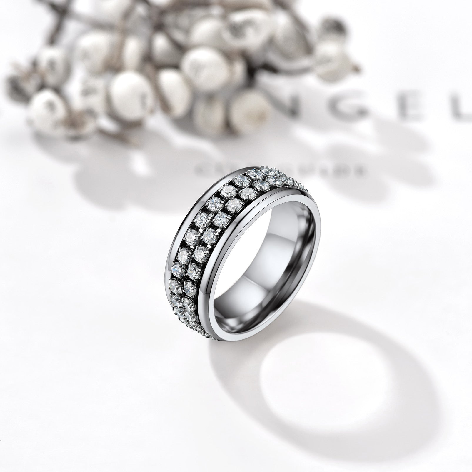 FaithHeart Cubic Zirconia Fidget Band Ring Rotatable Ring for Men FaithHeart