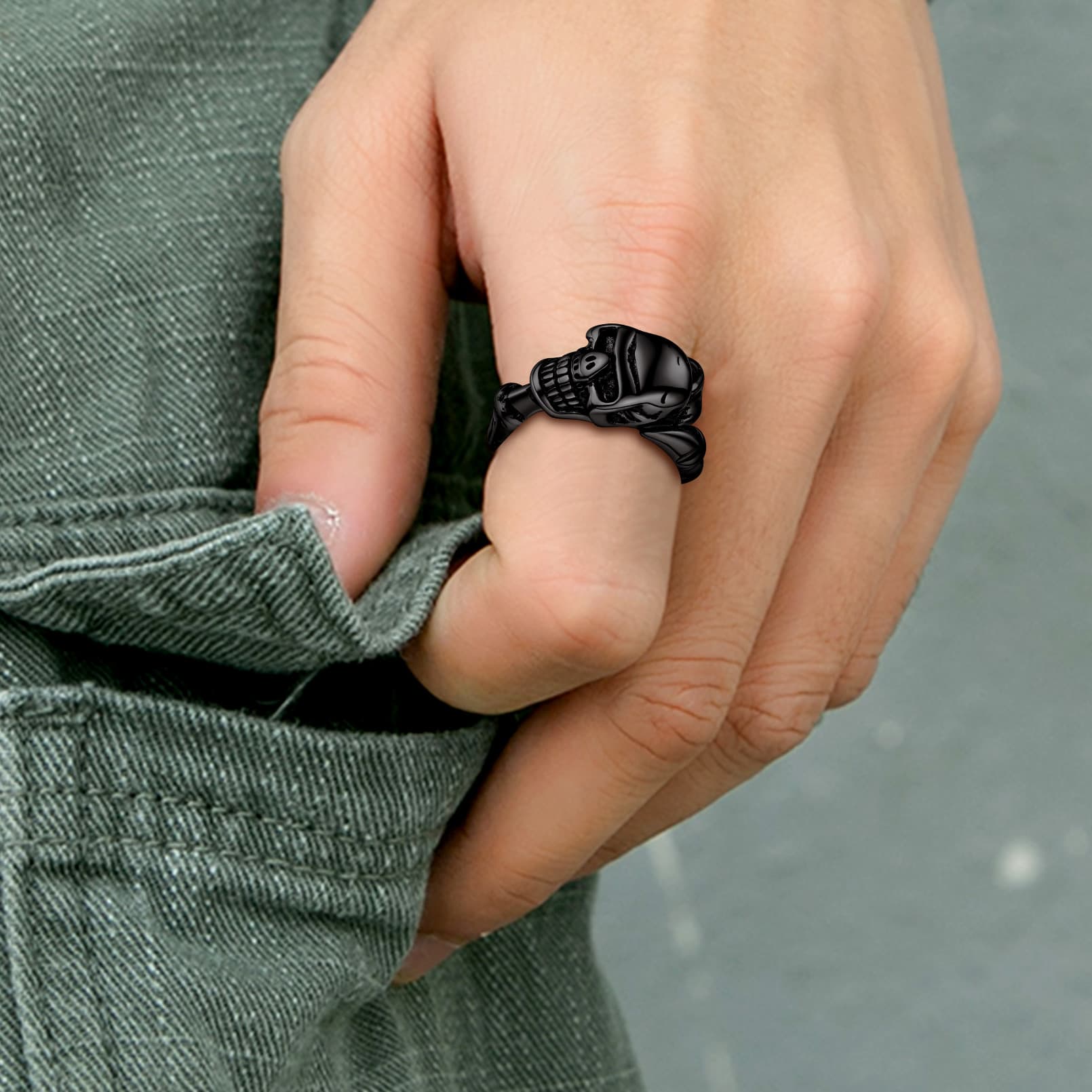 FaithHeart Gothic Skull Ring Biker Ring For Men FaithHeart