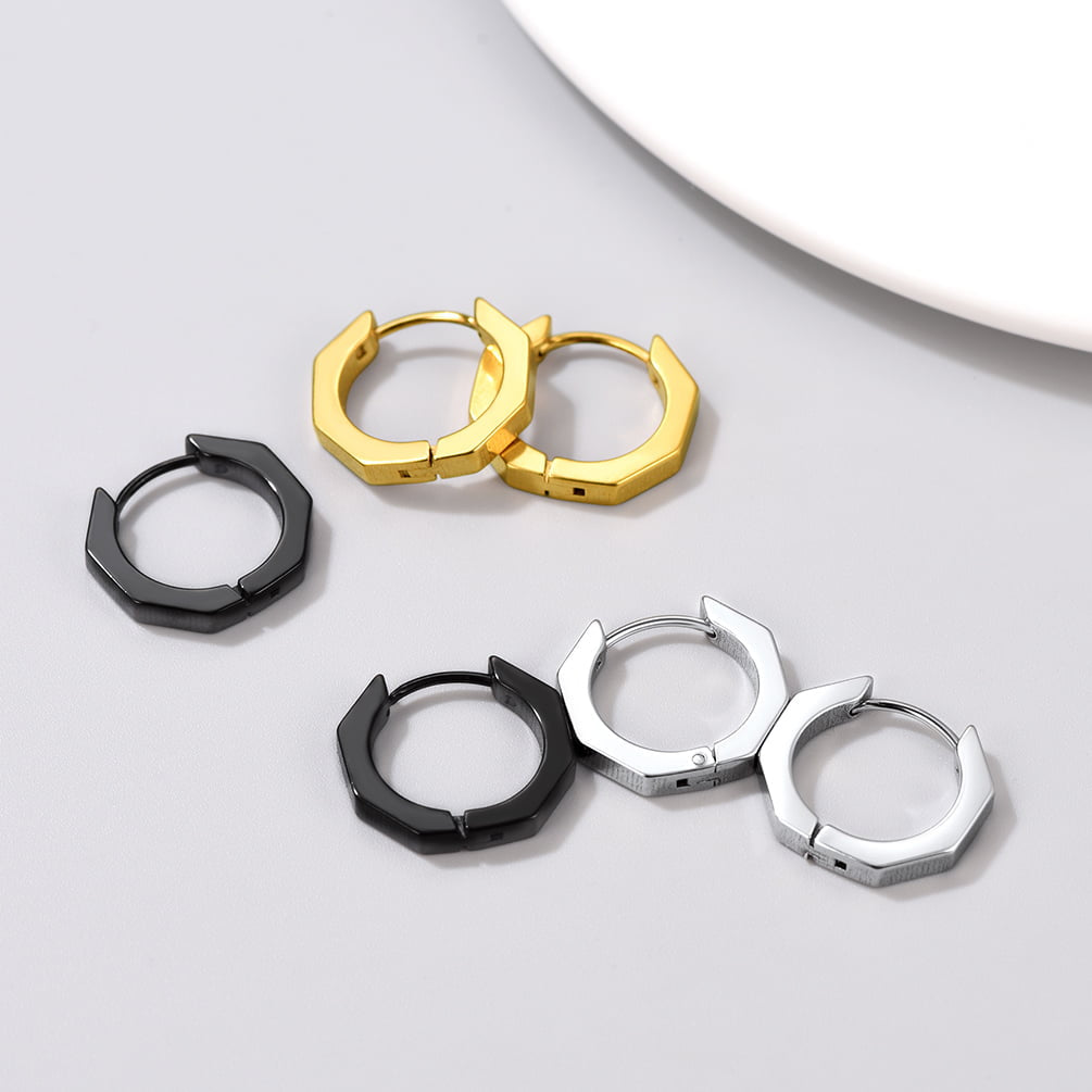 FaithHeart Punk Octagon Huggie Hoop Earrings Set For Men FaithHeart