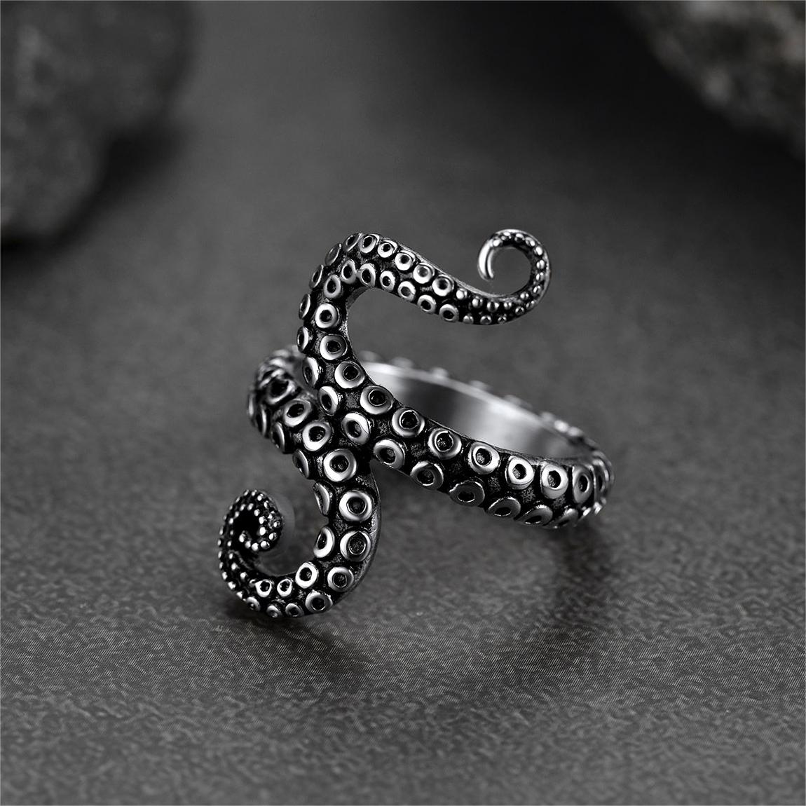 FaithHeart Punk Octopus Tentacle Ring For Men Stainless Steel FaithHeart