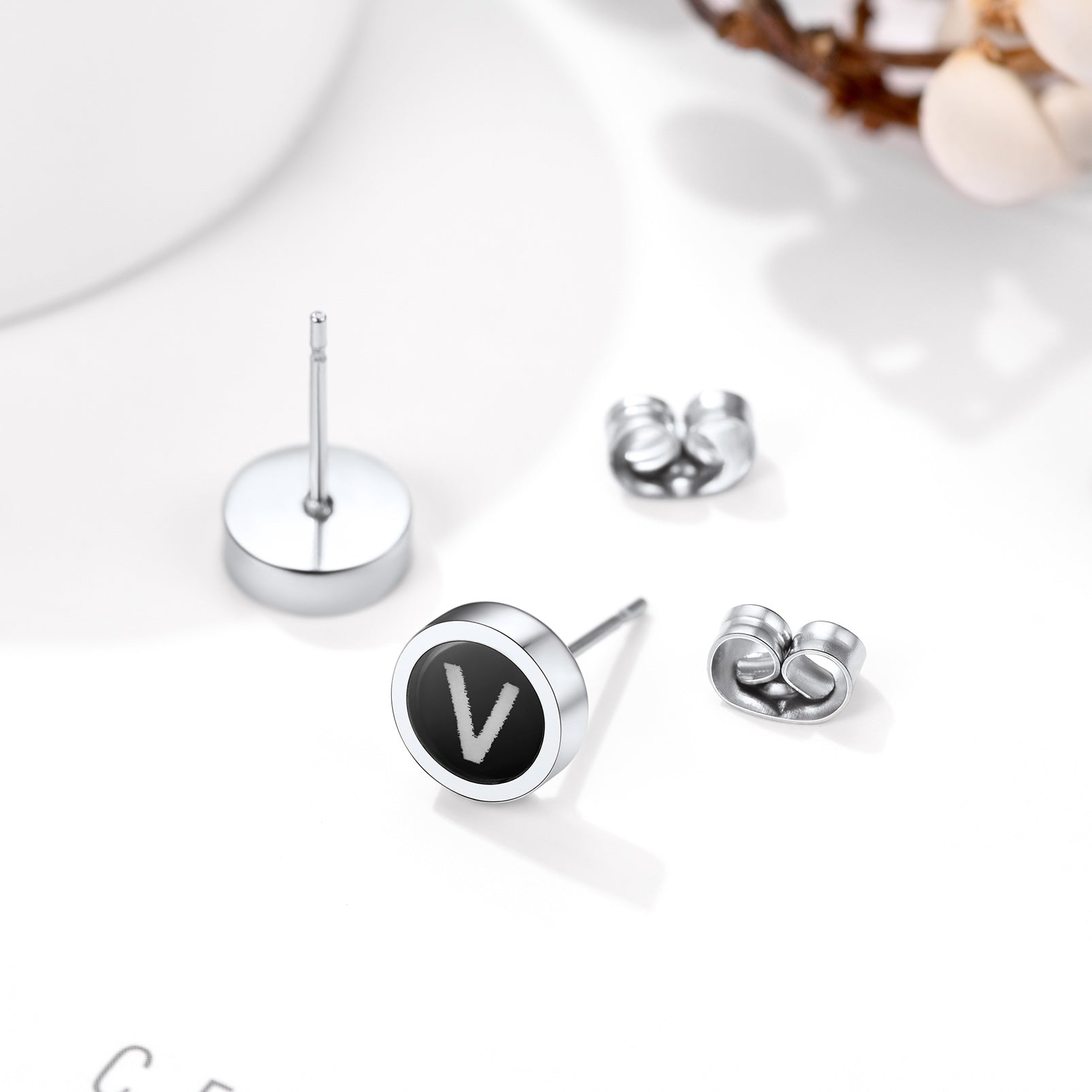 FaithHeart Black Enamel Initial Stud Earrings For Men FaithHeart