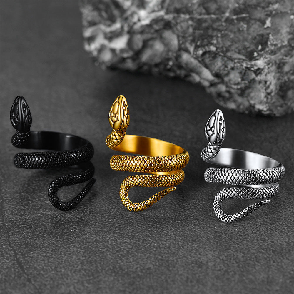 FaithHeart Punk Coiled Snake Ring for Men FaithHeart