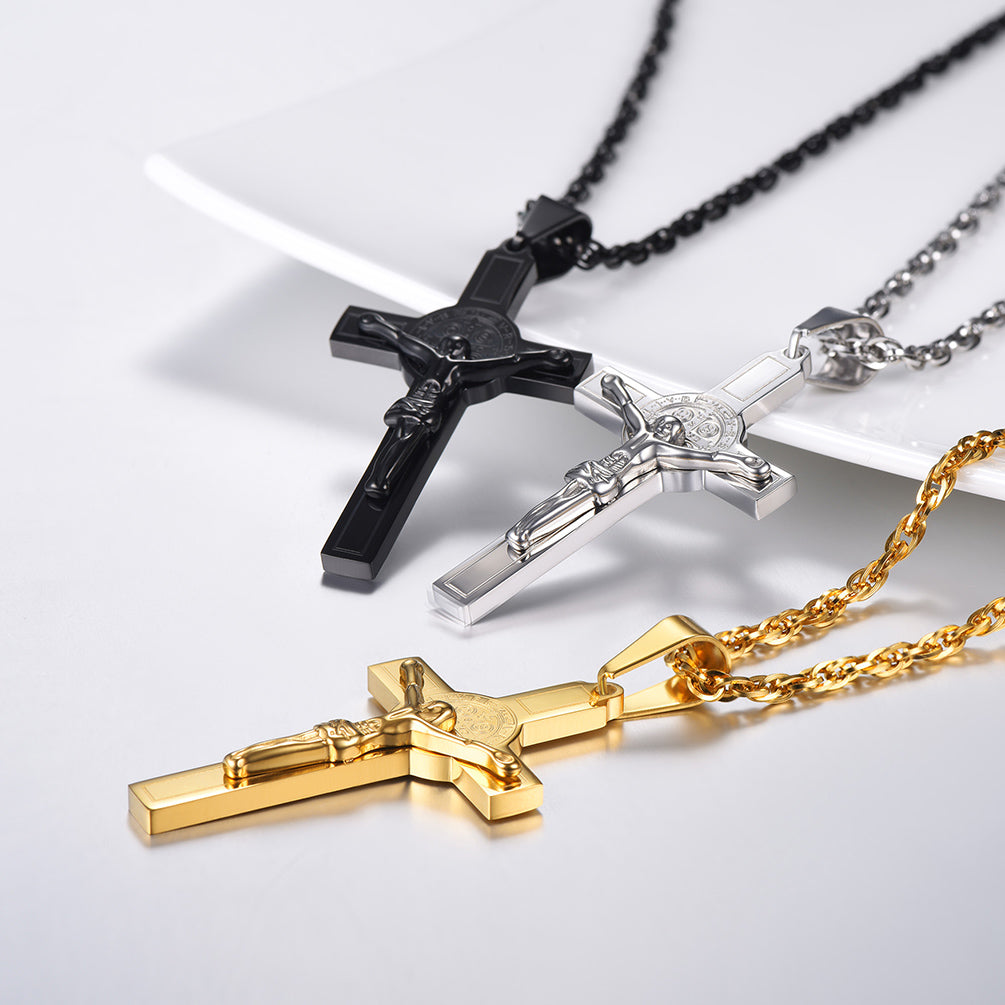 FaithHeart Catholic Saint Benedict Crucifix Cross Necklace For Men FaithHeart