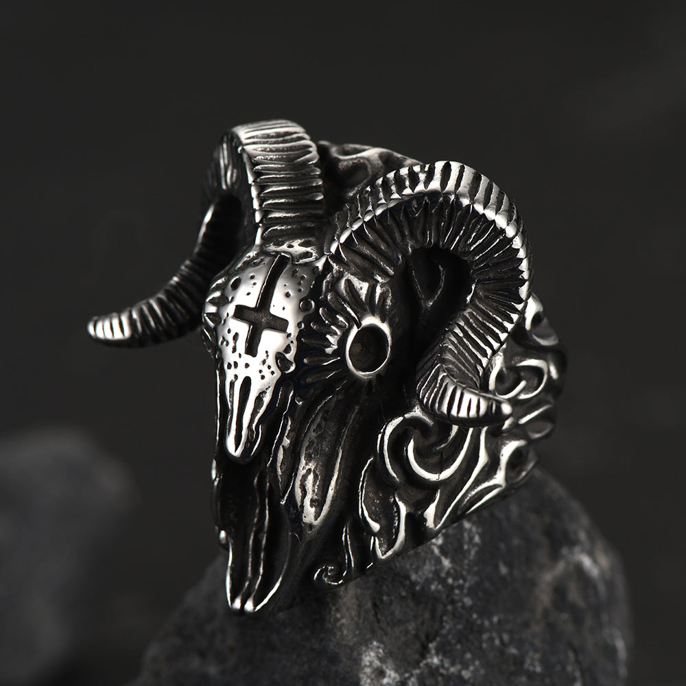 Stainless Steel Satan Baphomet Goat Ring for Men Satanic Jewelry FaithHeart