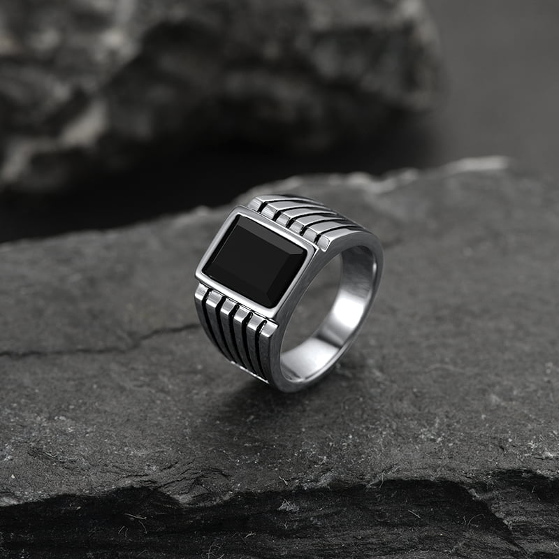 FaithHeart Stripes Black Onyx Ring For Men FaithHeart
