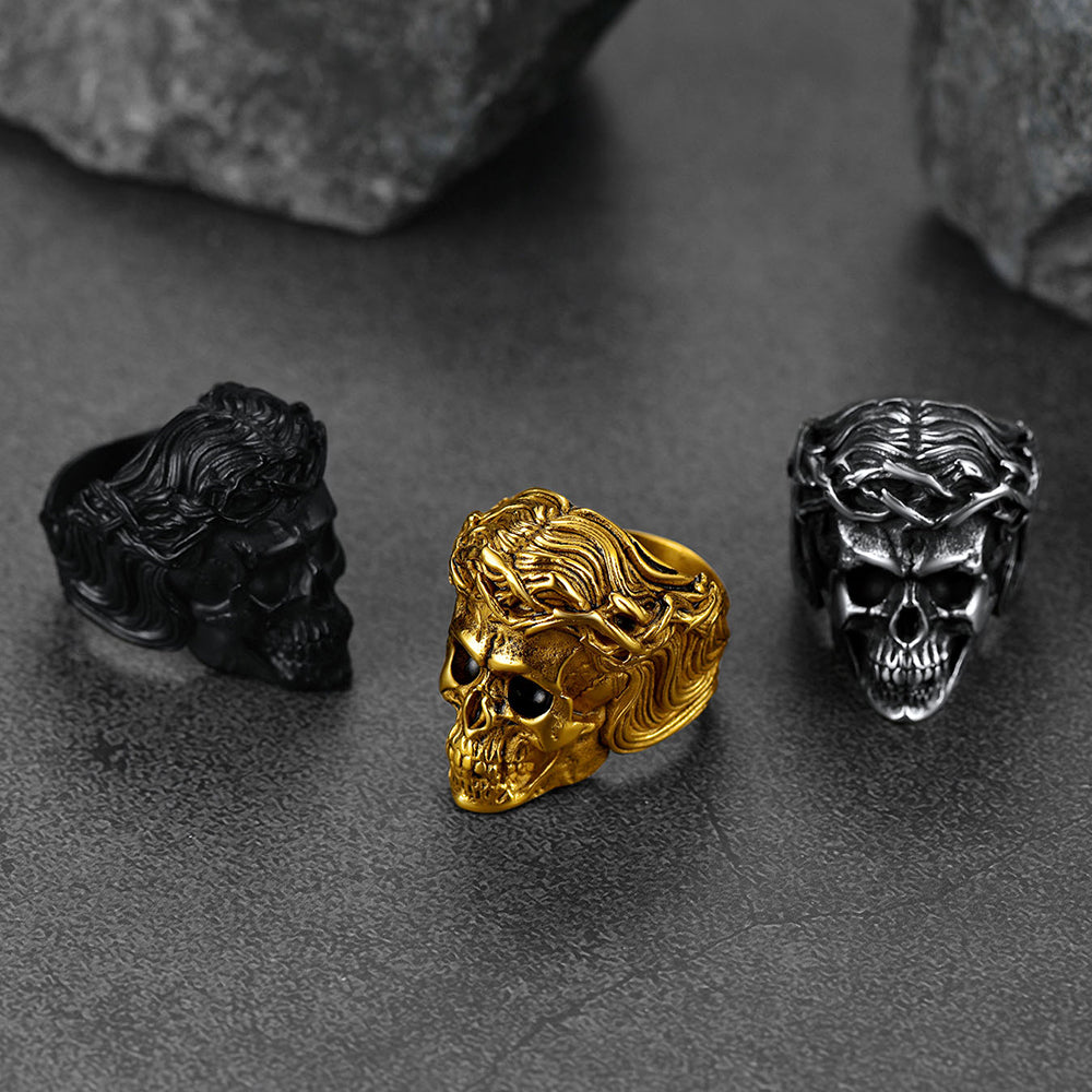 FaithHeart Crown of Thorns Skull Ring For Men Stainless Steel FaithHeart