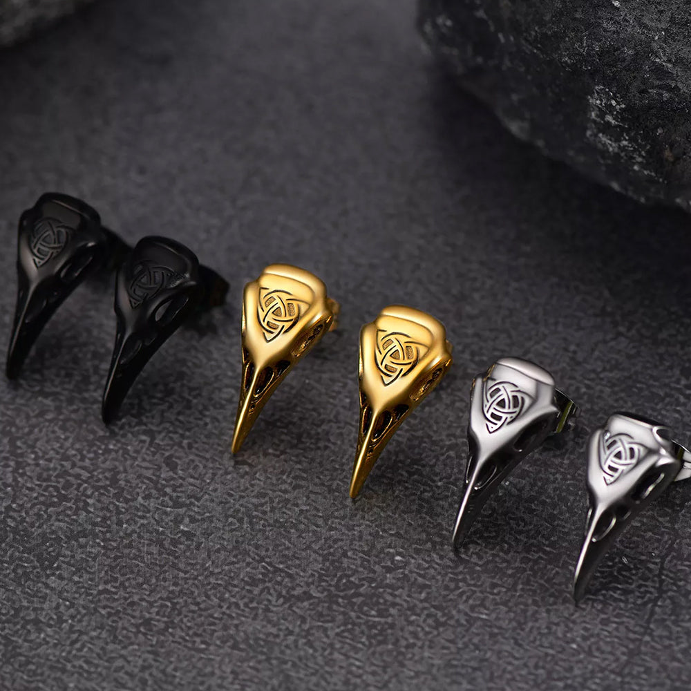 FaithHeart Viking Raven Stud Earrings With Celtic Knot For Men FaithHeart