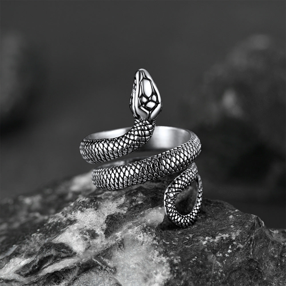 FaithHeart Punk Coiled Snake Ring for Men FaithHeart