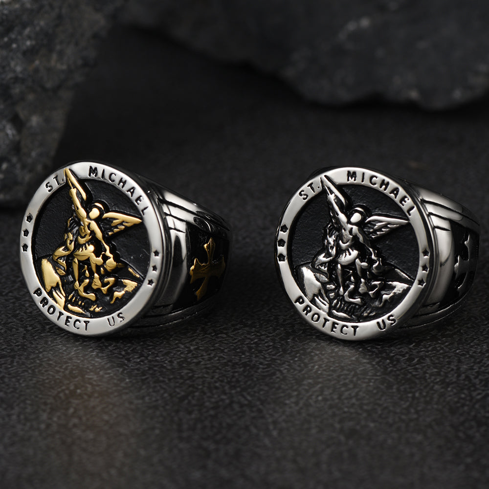 FaithHeart Archangel Saint Michael Stainless Steel Ring for Men FaithHeart