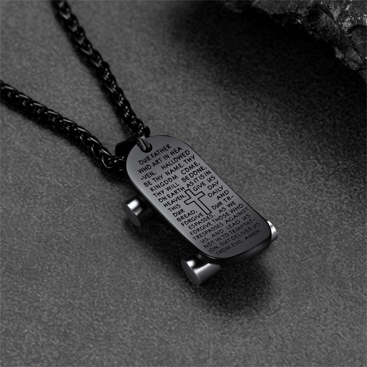 FaithHeart Lord's Prayer Skateboard Necklace Pendant for Men FaithHeart