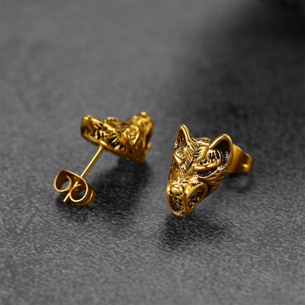 FaithHeart Viking Wolf Stud Earrings For Men FaithHeart