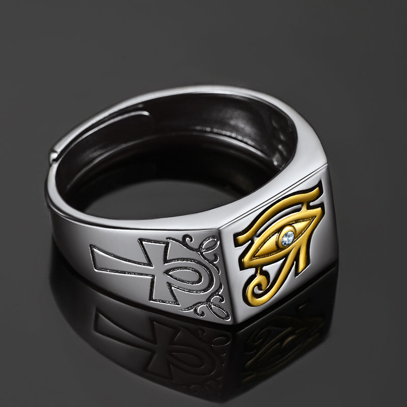 FaithHeart 925 Sterling Silver Eye of Horus Ring with Ankh for Men FaithHeart