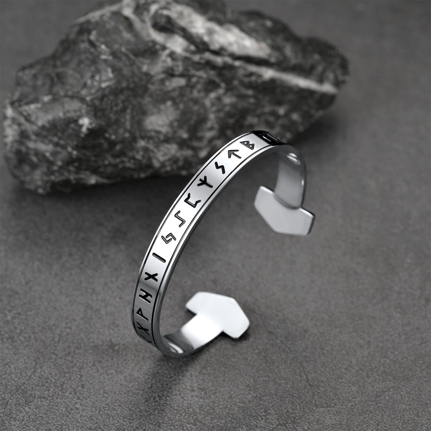 FaithHeart Viking Futhark Runes Cuff Bracelet For Men FaithHeart