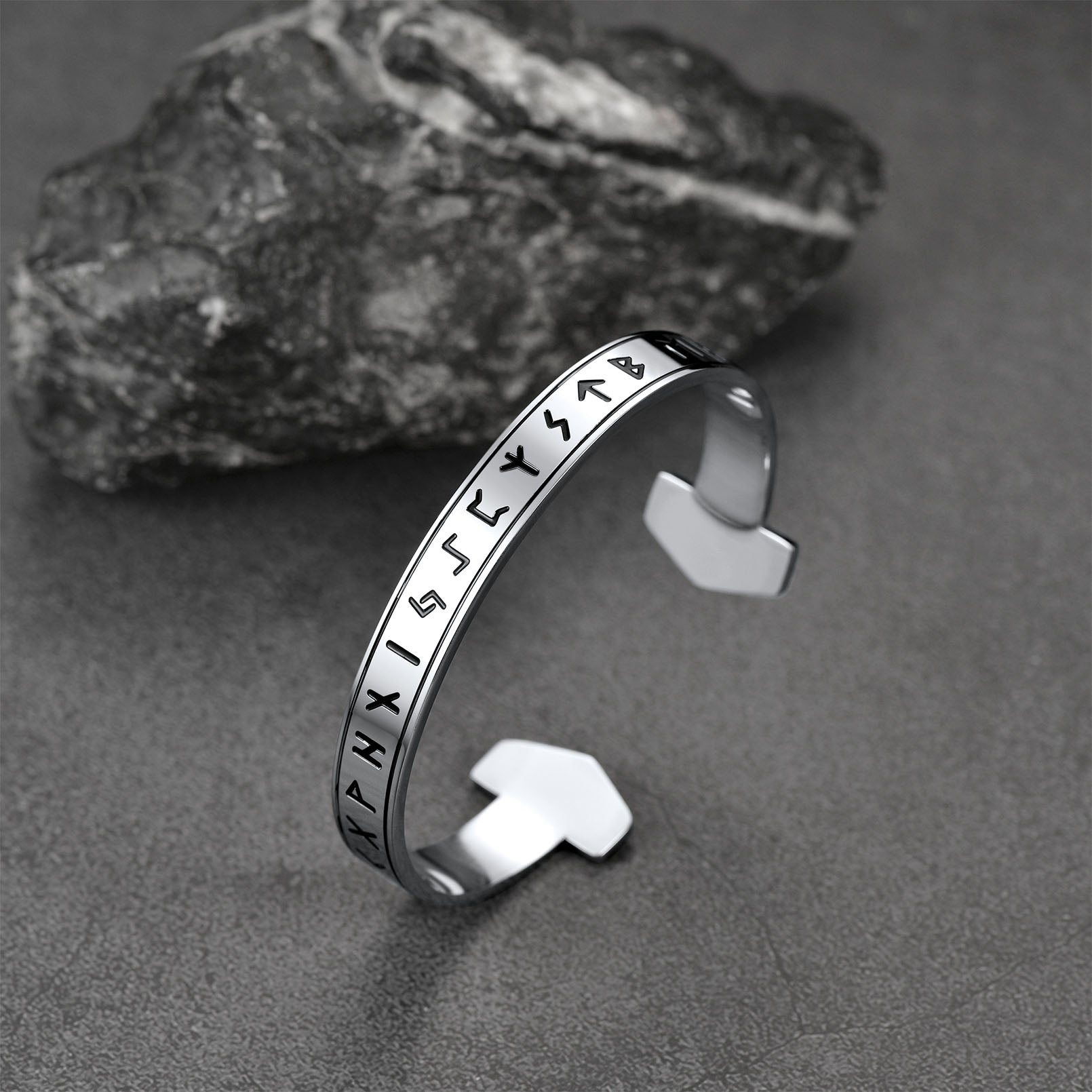 FaithHeart Viking Futhark Runes Cuff Bracelet For Men FaithHeart