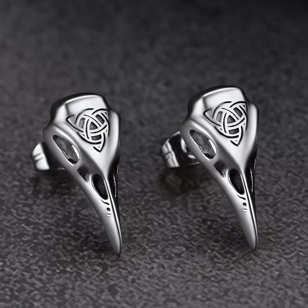FaithHeart Viking Raven Stud Earrings With Celtic Knot For Men FaithHeart