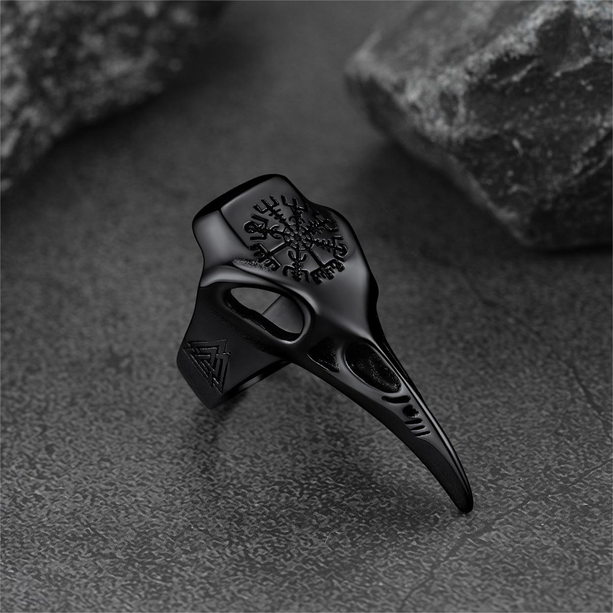 FaithHeart Raven Skull Ring With Viking Compass For Men FaithHeart