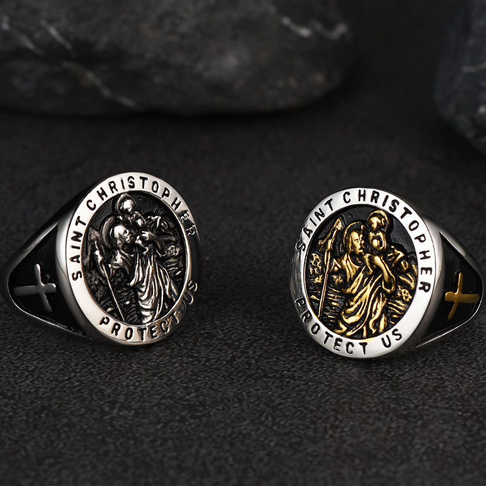 FaithHeart St. Christopher Signet Ring for Men FaithHeart