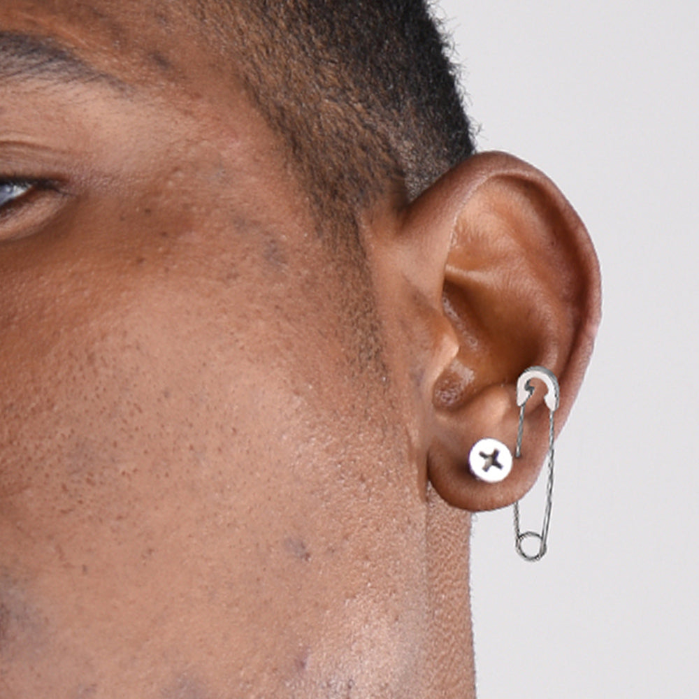 FaithHeart Stainless Steel Safety Pin Earrings Set For Men FaithHeart