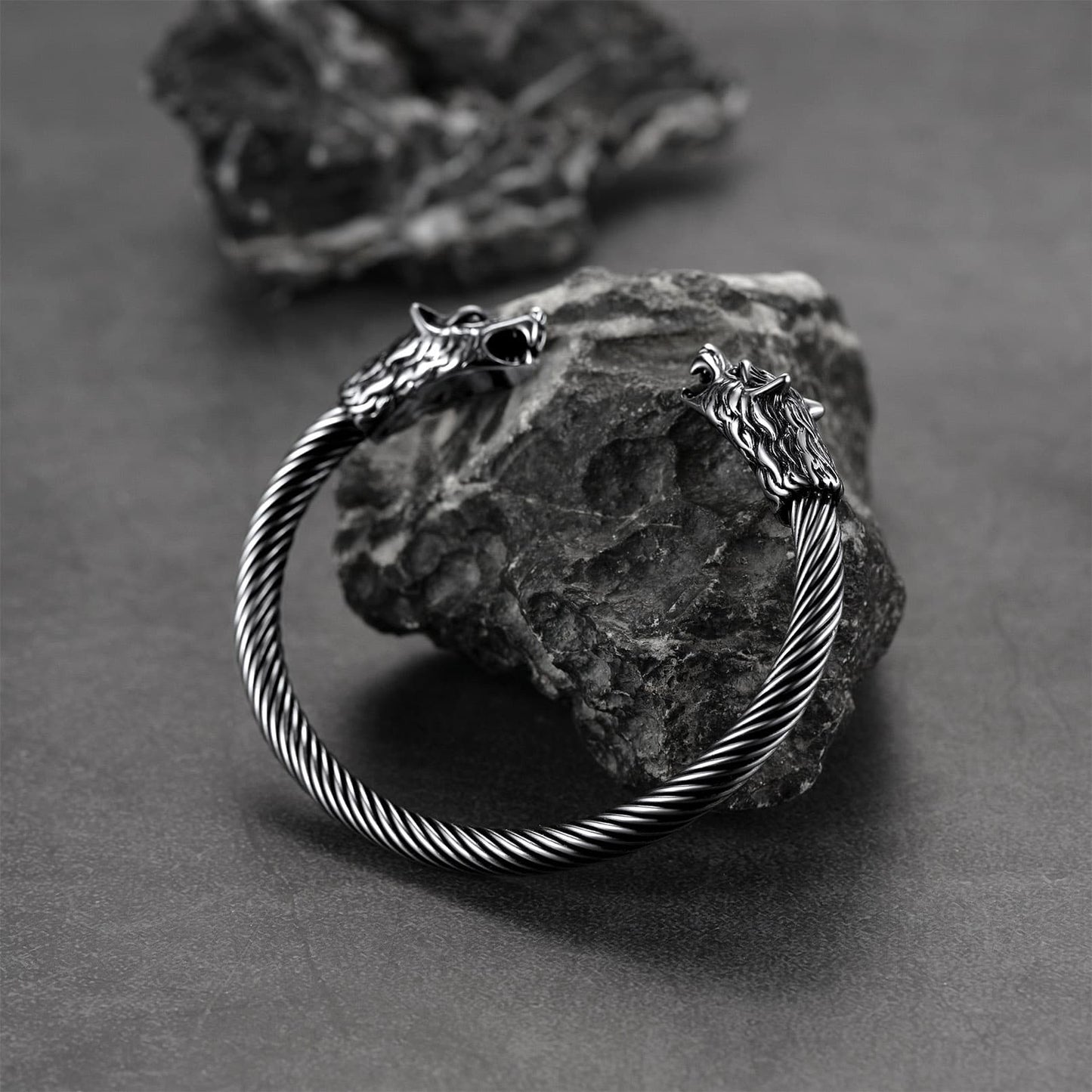 FaithHeart Viking Wolf Head Arm Ring Cuff Bracelet For Men FaithHeart