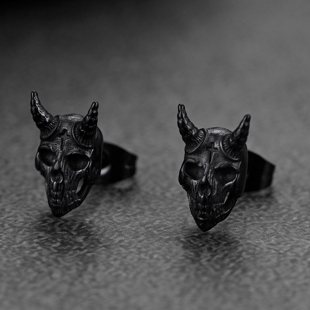 FaithHeart Satanic Goat Skull Stud Earrings For Men FaithHeart