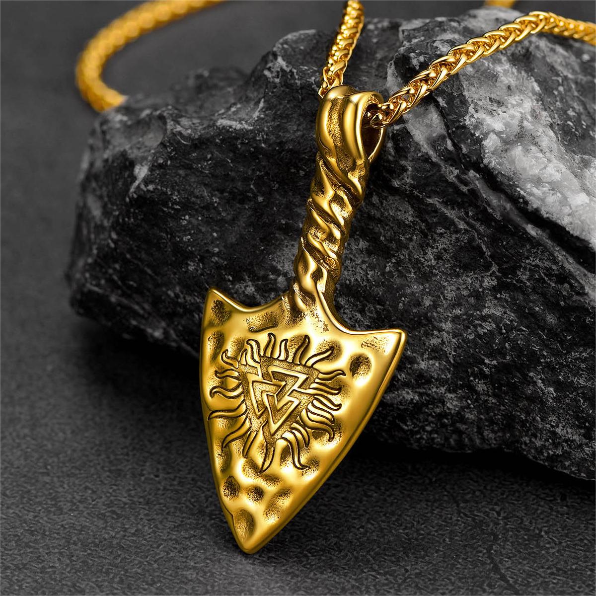 FaithHeart Viking Gungnir Necklace with Valknut for Men FaithHeart